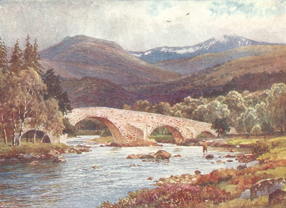 SCOTLAND. Old Mar Bridge and Lochnagar, Aberdeenshire 1922 antique print